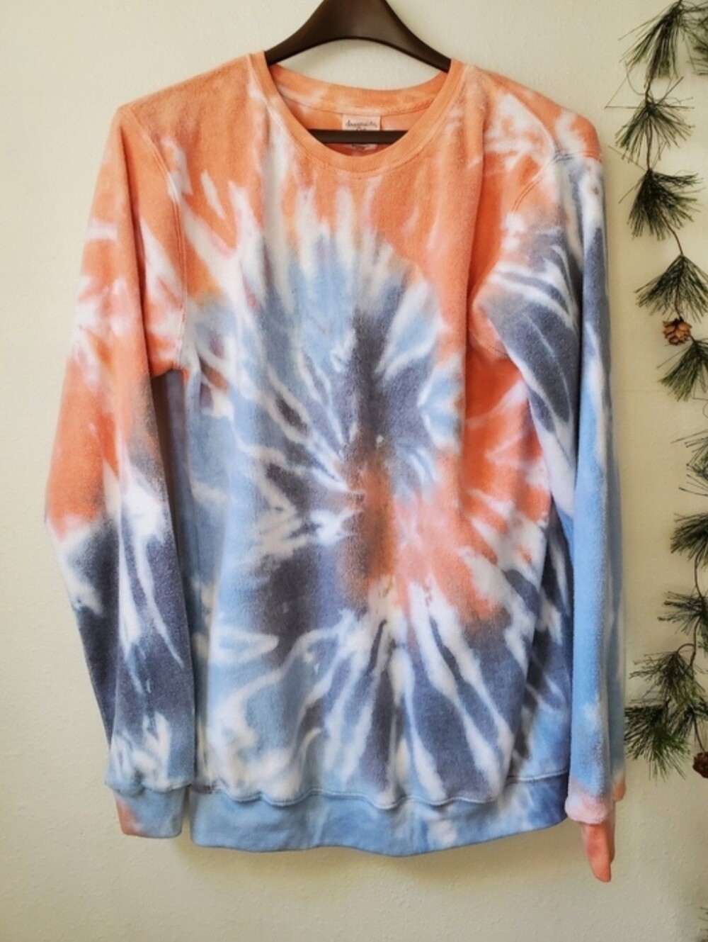 Dreamsicle Women's Ultra Soft Orange Blue Tie Dye Spiral Crewneck Pullover Tunic